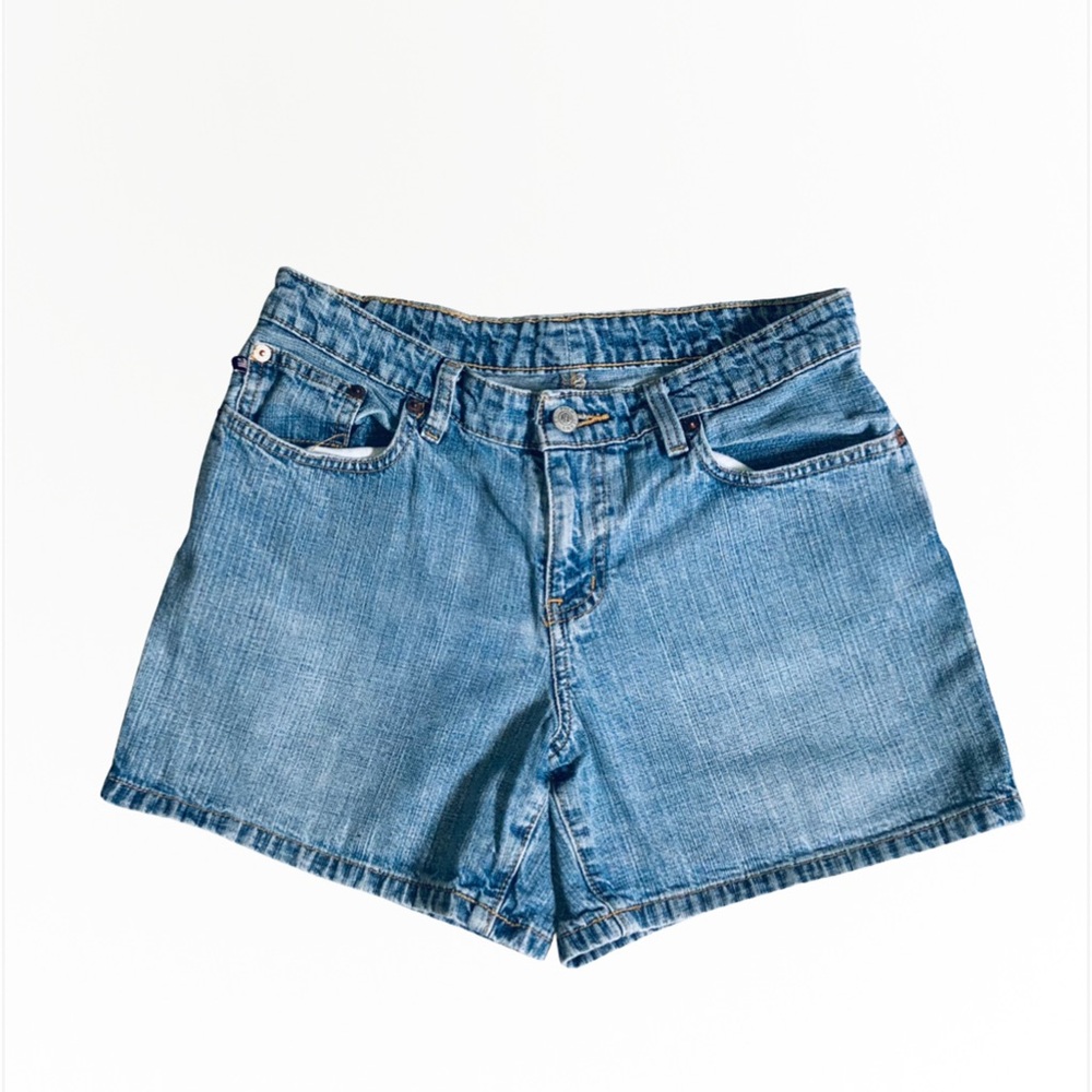 Casual Blue Denim Jean Shorts with Frayed Hem Size 4